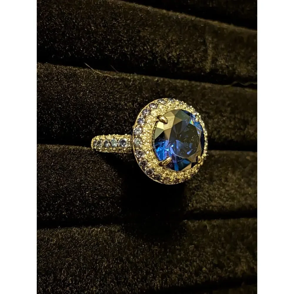 Blue Tanzanite & White Diamond Simulated Bella Luce® Ring Rhodium Plated Sz8